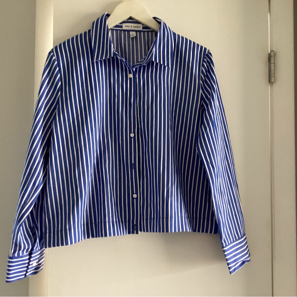 Blue and White Striped Button-Up Shirt